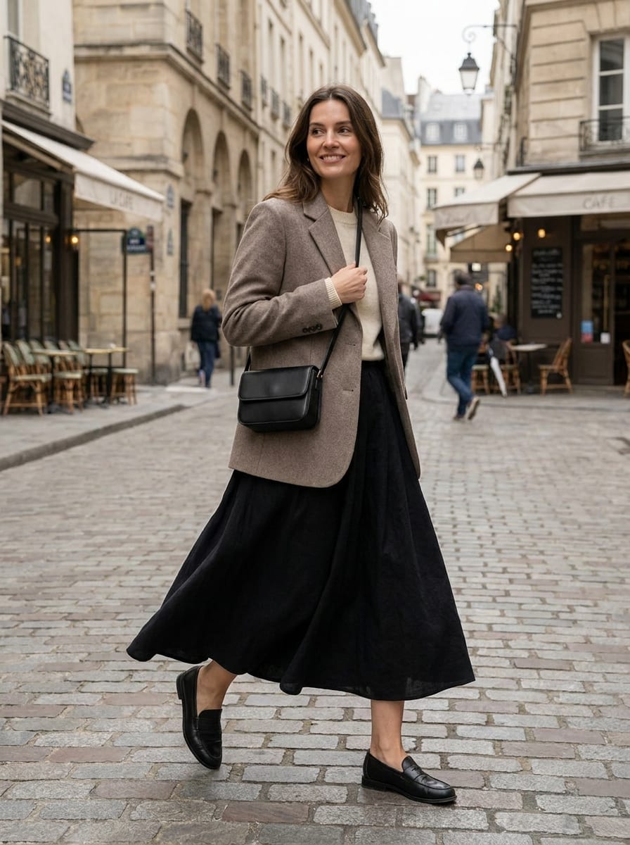 Blazer mit Midirock - Herbst Outfit